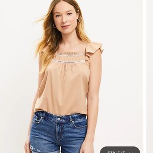 NWT Lace Trim Flutter Sleeve Top